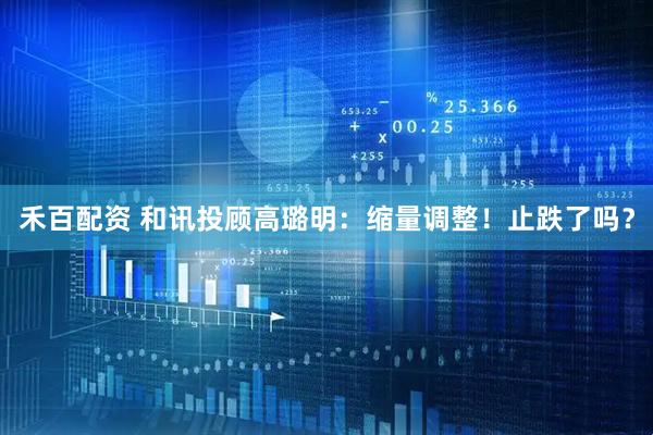 禾百配资 和讯投顾高璐明：缩量调整！止跌了吗？